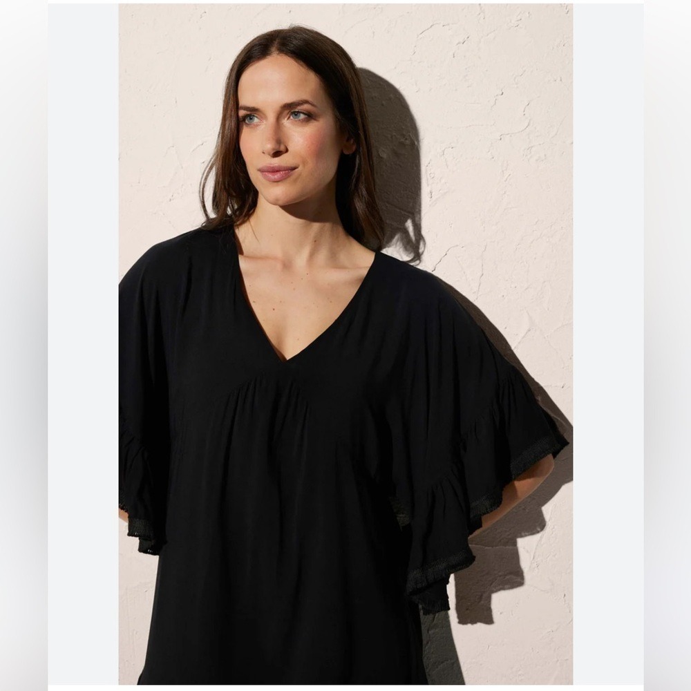 Ysabel Mora Black Boho Mini Dress Women's Size M Fringe Vacation